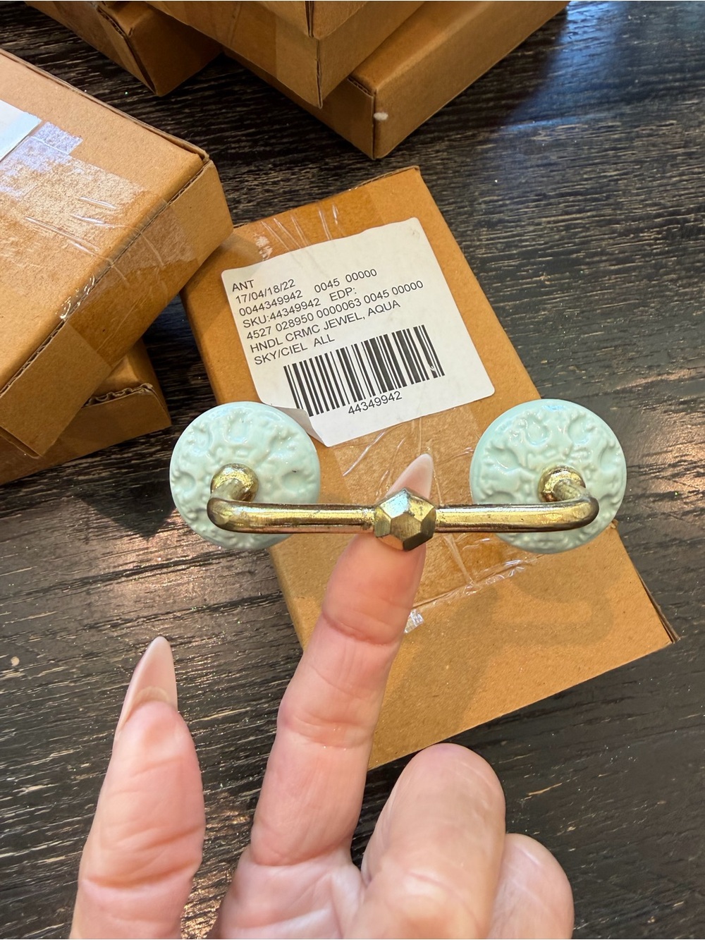 Anthropologie Aqua Ceramic and Brass Decorative Wall Hook